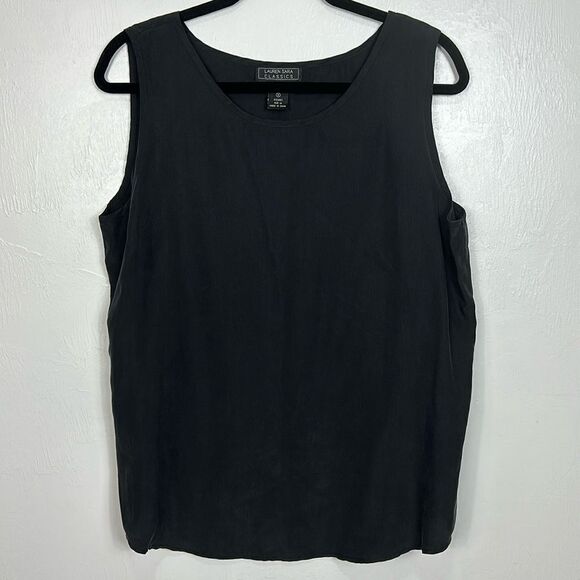 Lauren Sara Classics Vintage Silk Black Round Neck Tank Top Size M - Picture 2 of 6